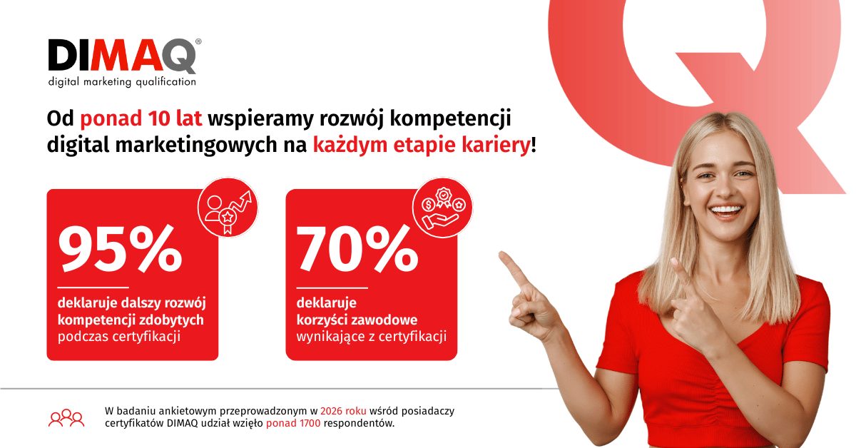 Kompetencje, które procentują. Jak certyfikat DIMAQ wpływa na rozwój kariery? Co o DIMAQ mówią jego posiadacze? Wyniki badania przeprowadzonego wśród certyfikowanych specjalistów digital marketingu